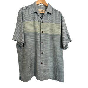 Tommy Bahama Button Up Striped 100% Silk Size Large Original Fit Shirt Men's EUC